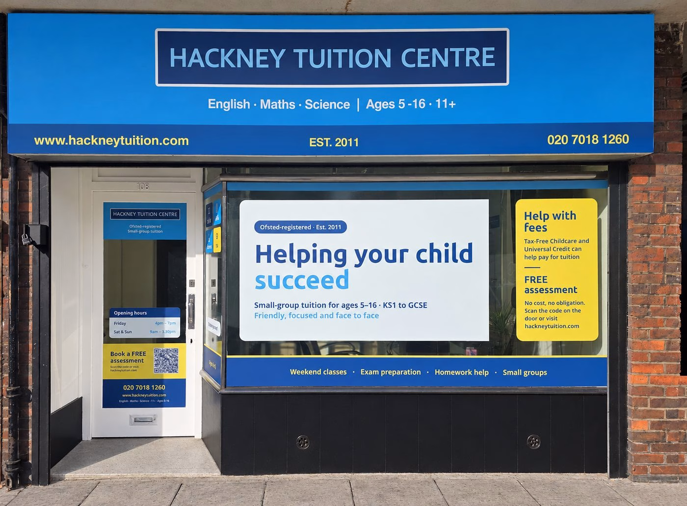 Hackney Tuition Centre shopfront at 108 Weymouth Terrace, Haggerston